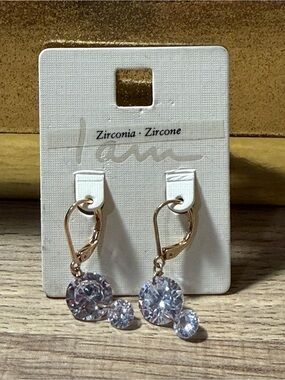 Rose Gold Zirconia Drop Earrings with Clear Stones by Lemi